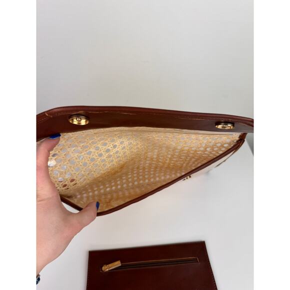 VINTAGE Raffia Rattan Leather Trim Woven Clutch Purse Handbag & Zip Pouch Bag - Picture 15 of 16